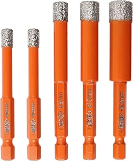 BGTEC Dry Diamond Drill Bits 5pcs 6mm 6mm 8mm 10mm 12mm with Quick Change Hex Shank for Granite Marble Porcelain Tile Ceramic