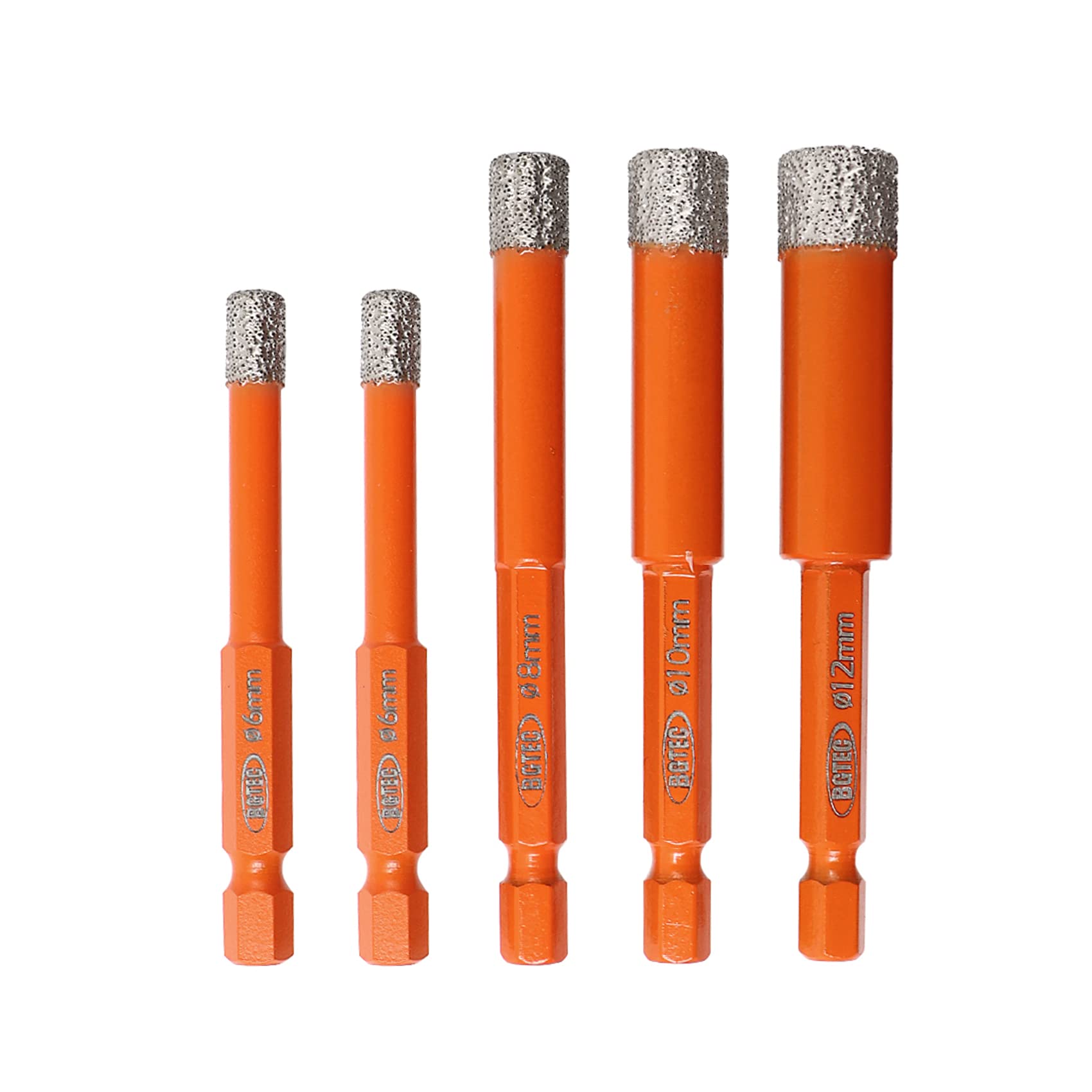 BGTEC Dry Diamond Drill Bits 5pcs 6mm 6mm 8mm 10mm 12mm with Quick Change Hex Sh
