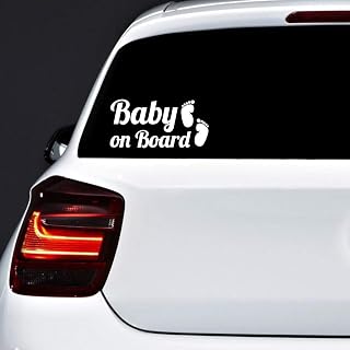 Autodomy Baby on Board Sign Feet 2 Units | Baby on Board Sticker for Car Guaranteed Visibility | Rain and Sun Resistant 15x7 cm (White)