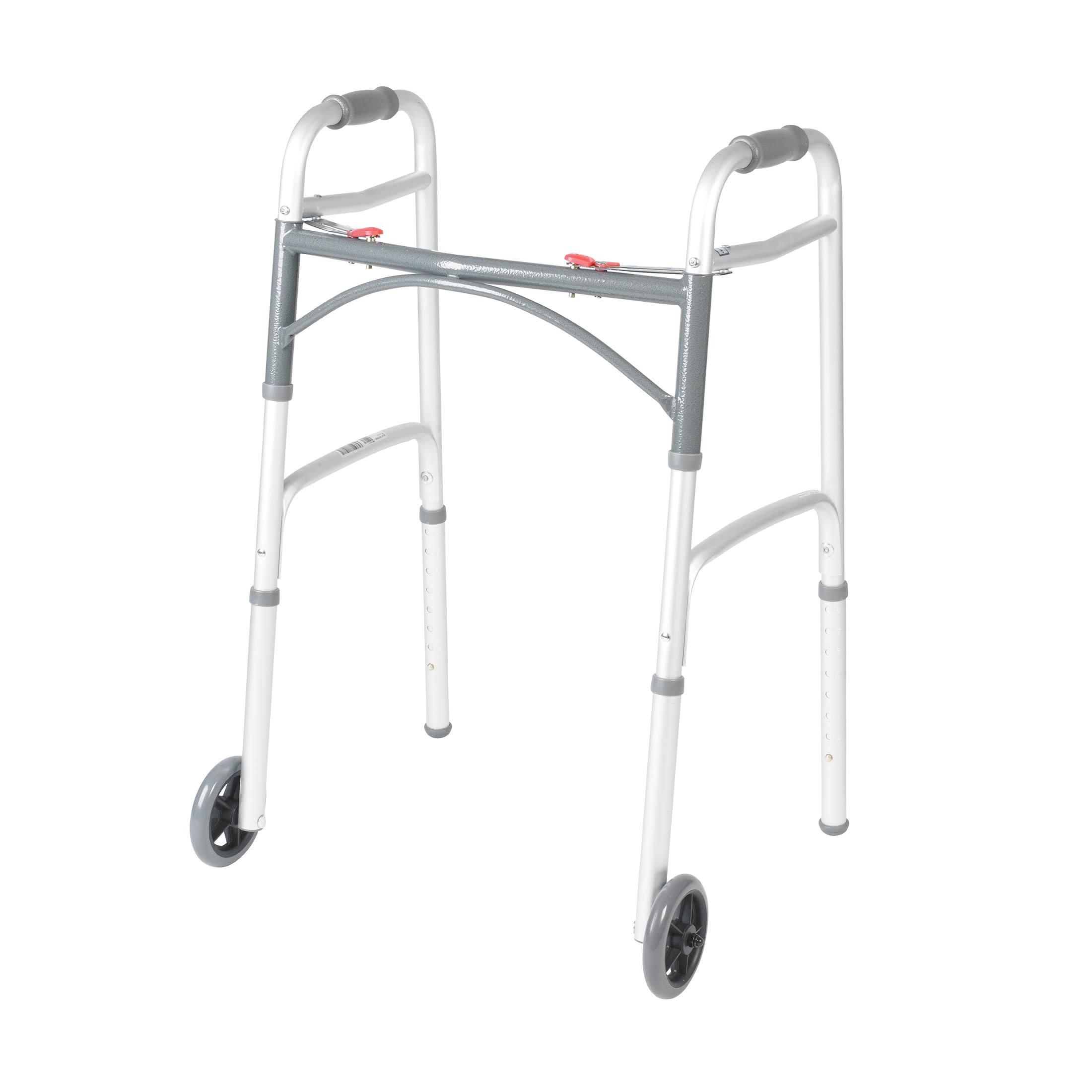 Drive Medical Two-Button Folding Walker w/ Wheels - Lightweight Rolling Mobility