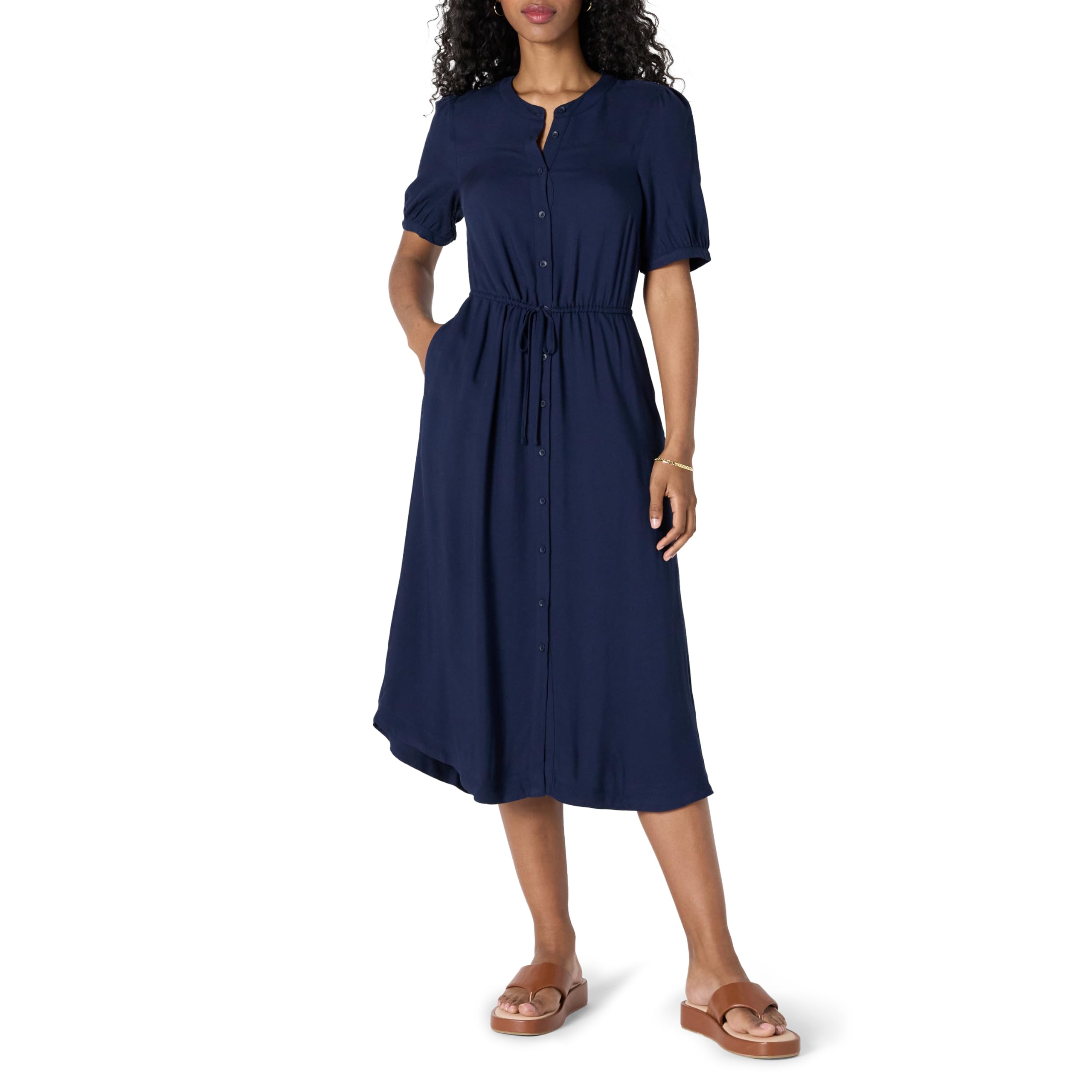 Amazon Essentials Women's Relaxed Fit Half-Sleeve Breathable Button Front Drawst