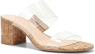 Coutgo Womens Clear Heeled Sandals Two Strap Chunky Heel Open Toe Dress Shoes