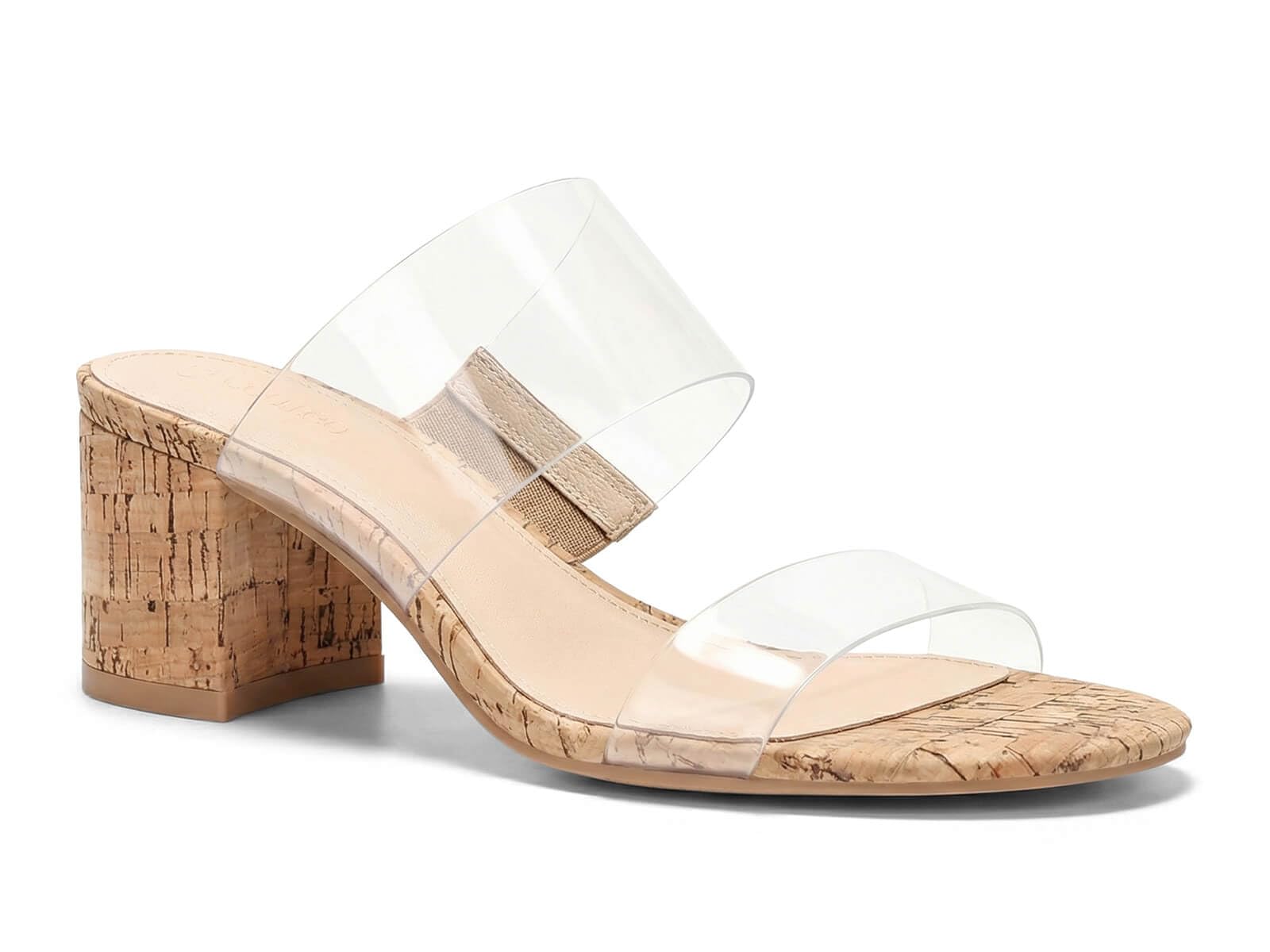Coutgo Womens Clear Heeled Sandals Two Strap Chunky Heel Open Toe Dress Shoes