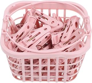 30pcs Spring Clamp Multi-purpose Clothes Clips with Storage Basket Windproof Quilt Drying Pegs Firm Grip Clothespins for Socks, Photos, Towels, Lightweight and Compact Laundry Clips (Pink)