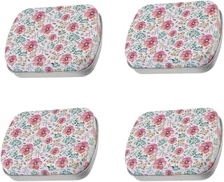 4pcs Mini Tin Can Metal Tin Box Containers, Rose Red Flower Pattern