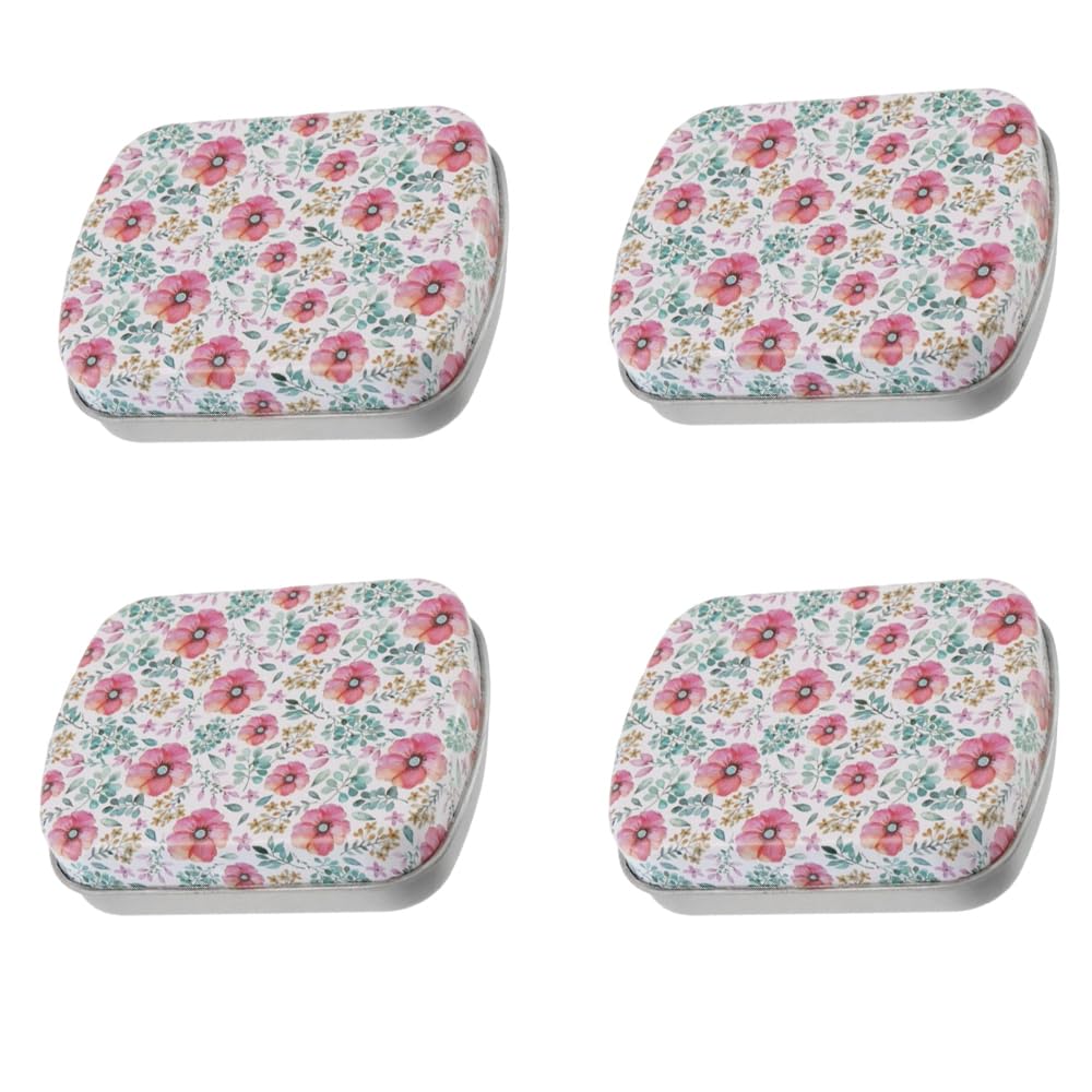 4pcs Mini Tin Can Metal Tin Box Containers, Rose Red Flower Pattern
