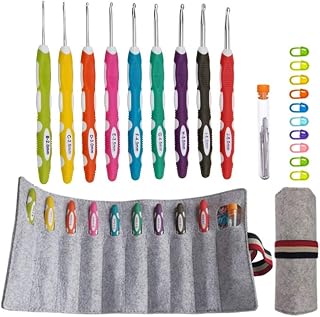 Lewhoo Ergonomic Crochet Hooks with Roll Felt Bag for Arthritic Hand B to J