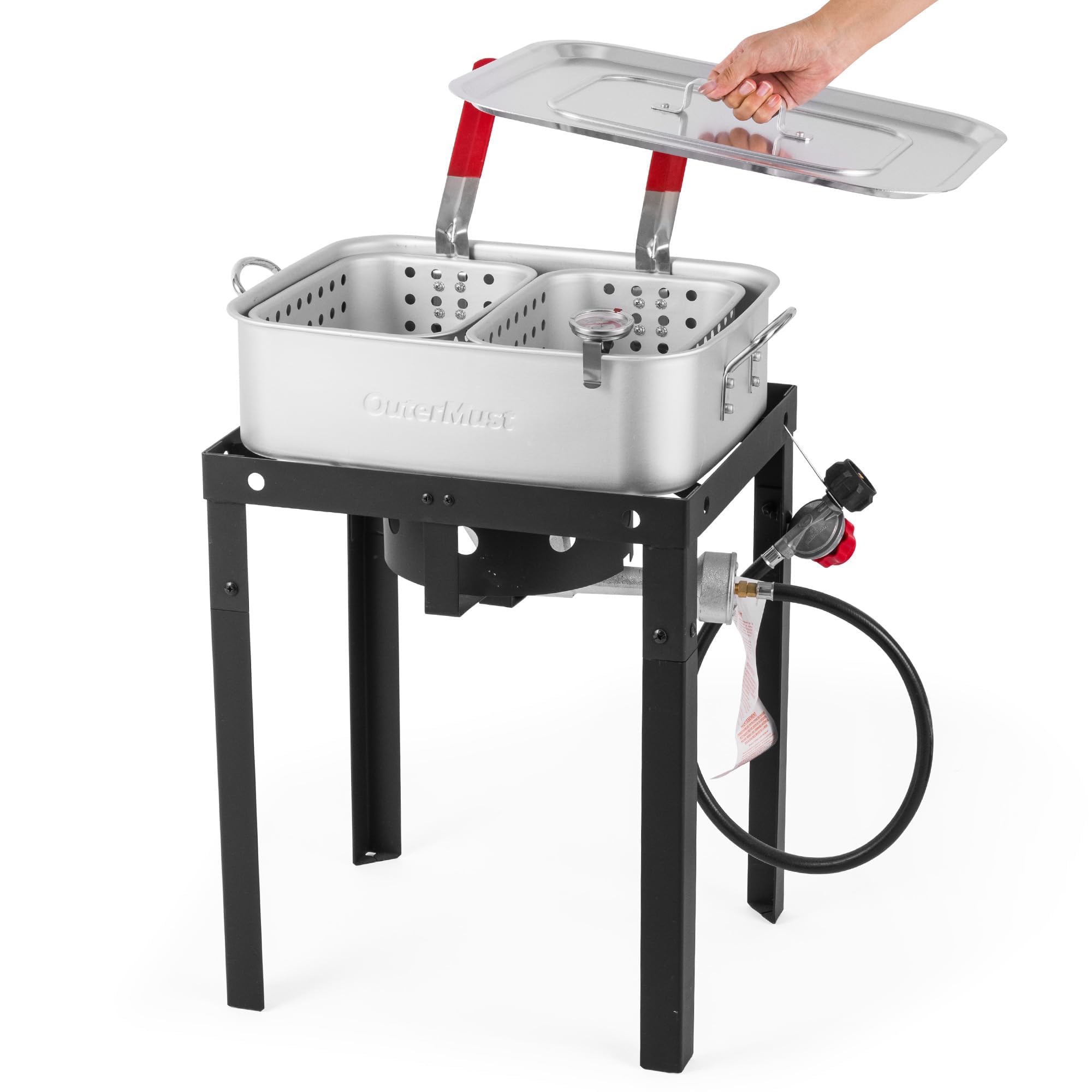 OuterMust 58,000 BTU Outdoor Fish Fryer with Baskets and Lid, 18 Qt. Propane Dee