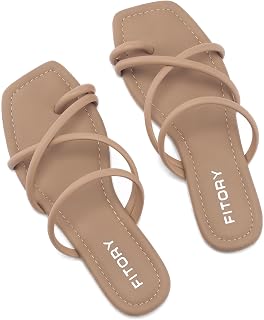 FITORY Women's Slide Sandals Toe Ring Thongs Cross Strappy Flat