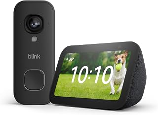 Amazon Echo Show 5 (Newest gen), Charcoal + Blink Wired Doorbell 2K+, Black - See who's at your door on your Echo Show, Alexa+ Early Access