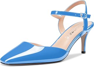 Castamere Women's Stiletto Mid Heel Square Toe Pumps Ankle Straps Slingback Wedding Office Dress 6.5 CM Heels