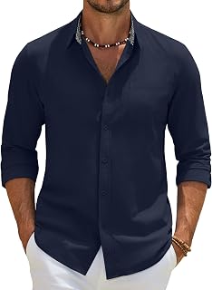 COOFANDY Mens Long Sleeve Shirts 100% Cotton Regular Fit Casual Business Shirt with Pocket Plaid Collar