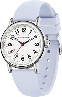 GOLDEN HOUR Waterproof Nurse Watch for Medical Professionals, Students Women Men - Military Time Luminouse Easy Read Dial, 24 Hour with Second Hand, Colorful Silicone Band