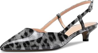 NobleOnly Women's Kitten Low Needle Heel Closed Toe Pointed Toe Pumps Ankle Strap Slingback Office Sandals Clear Dress Cute Shoes