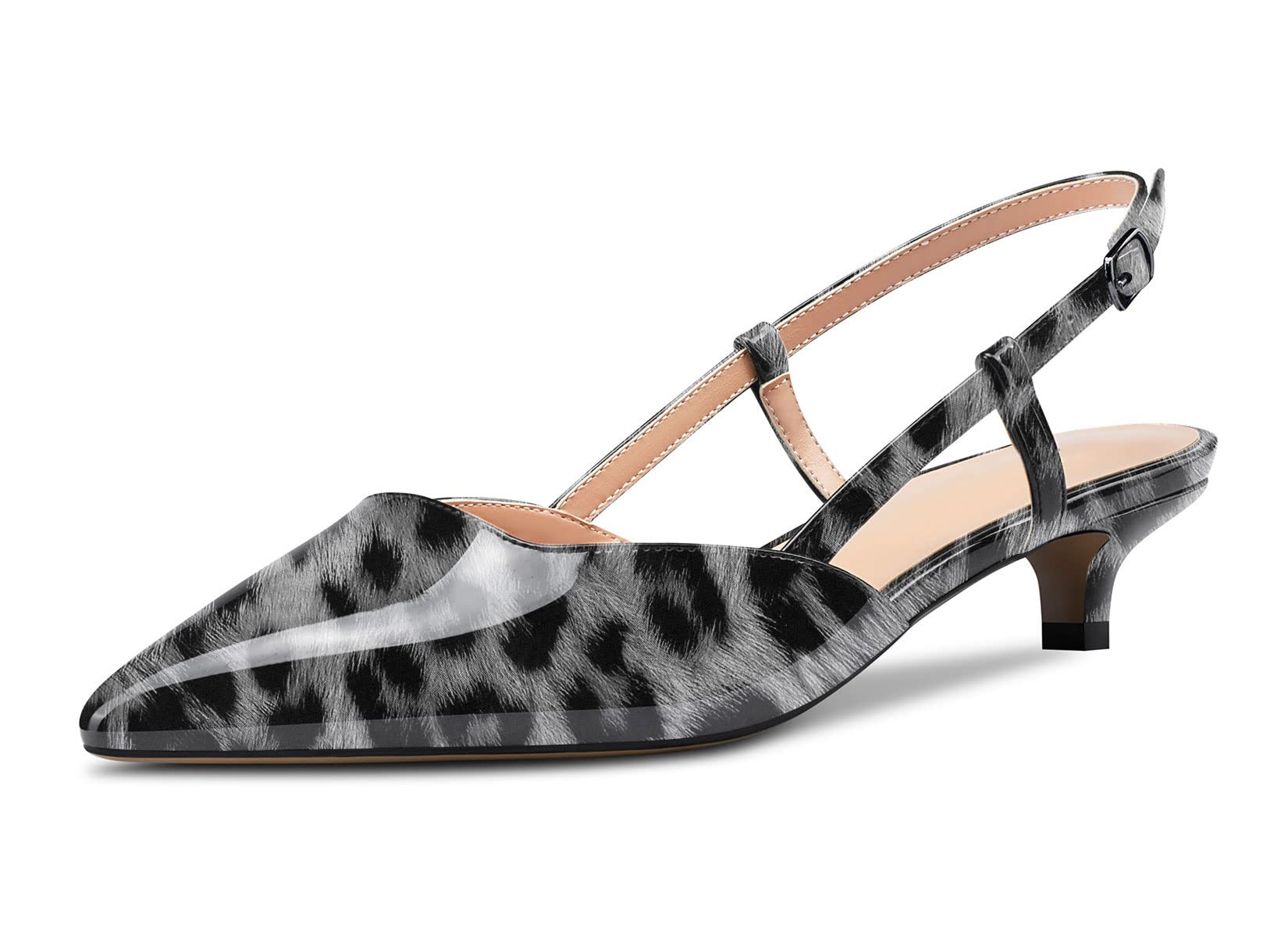 NobleOnly Women's Kitten Low Needle Heel Closed Toe Pointed Toe Pumps Ankle Stra