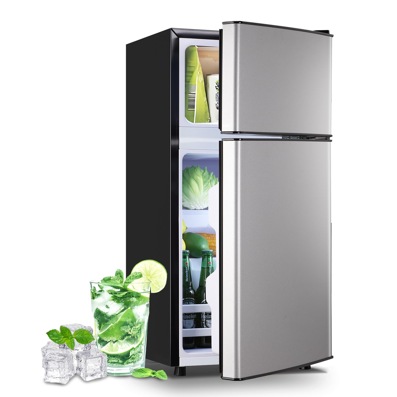 DEMULLER 2.4 Cu.Ft Small Refrigerator with Freezer Dorm Mini Fridge Removable Pl