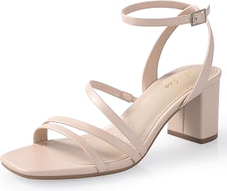 Ankis Strappy Heels for Women Square Open Toe Chunky Dressy Block Heels