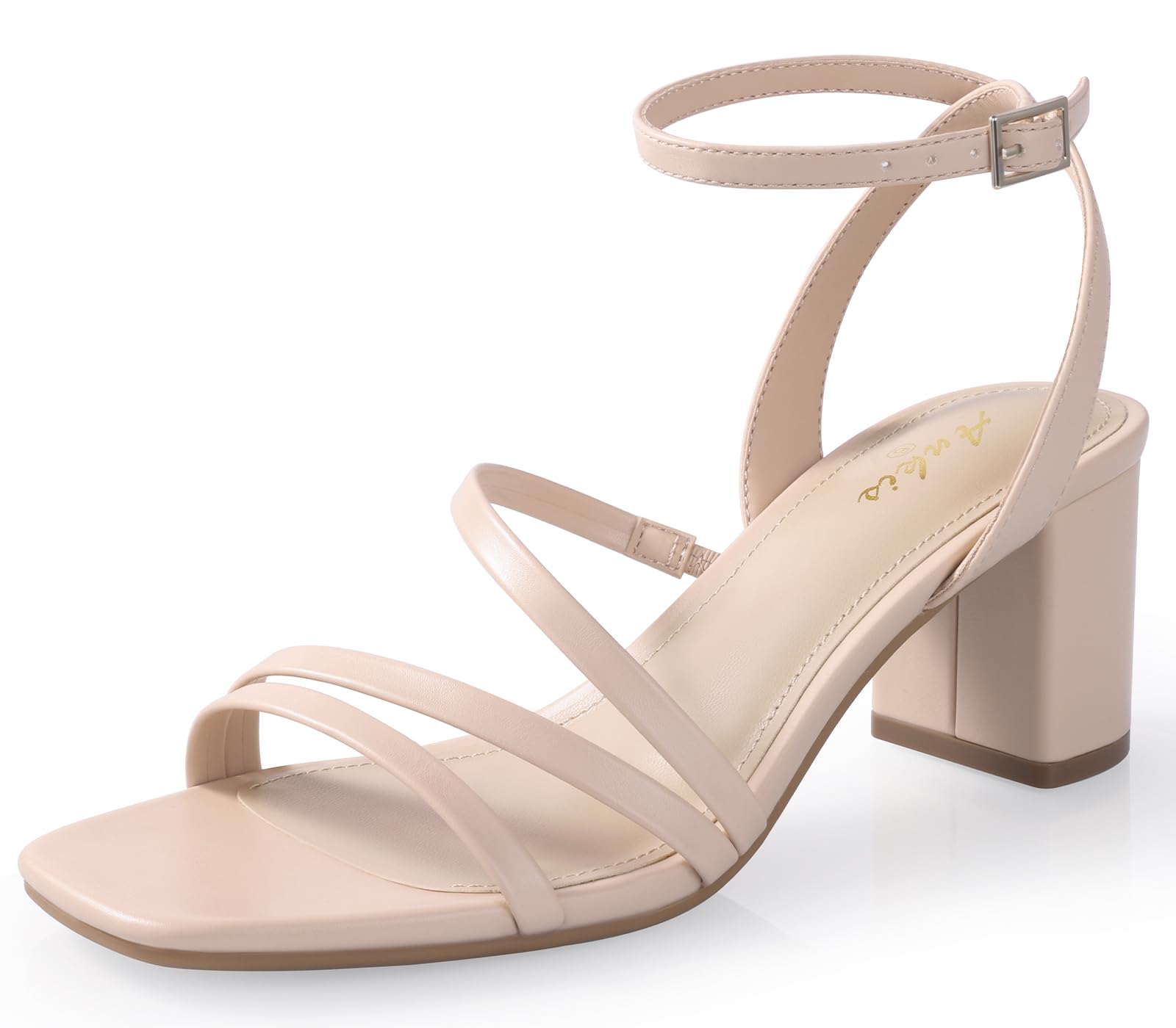 Ankis Strappy Heels for Women Square Open Toe Chunky Dressy Block Heels
