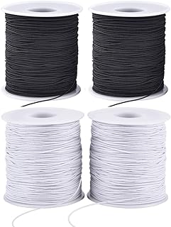 LUSTEMBER Stretchy String for Bracelets, 4 Rolls 1 mm Sturdy Elastic String Elastic Cord for Jewelry Making, Necklaces, Beading (2 Black+ 2 White)