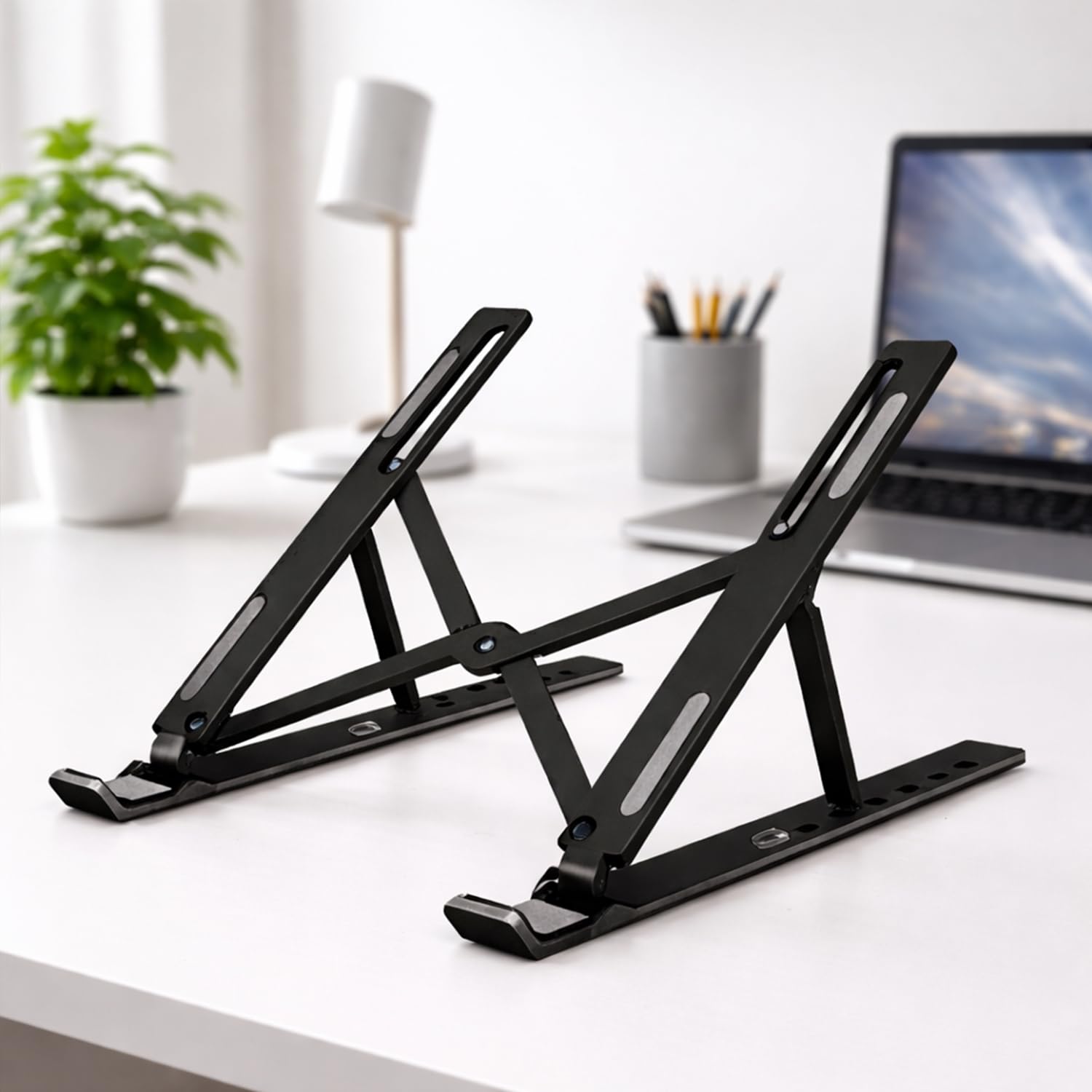 Portable Folding Laptop Stand for Travel, ABS + Silicone, Height Adjustable Comp