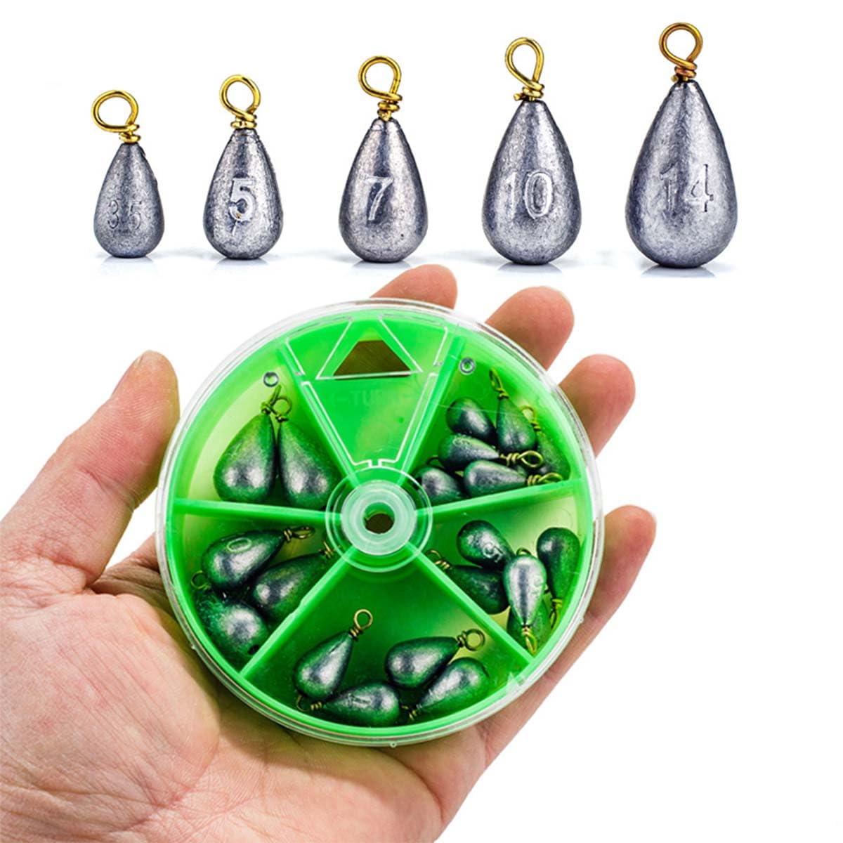Pack of 22 Assorted Sizes Teardrop Fishing Sinkers