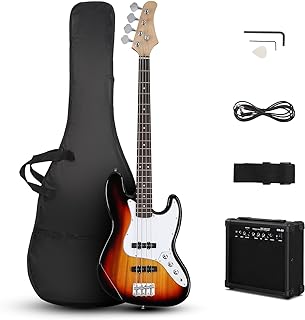 Ktaxon Electric Bass Guitar with 20W AMP| 4 String Bass Guitar Kit(Sunset) | All-in-One Bass Guitar Set Includes AMP, Bag, Shoulder Strap, Guitar Pick, Wrench Tool for Beginners & Professionals