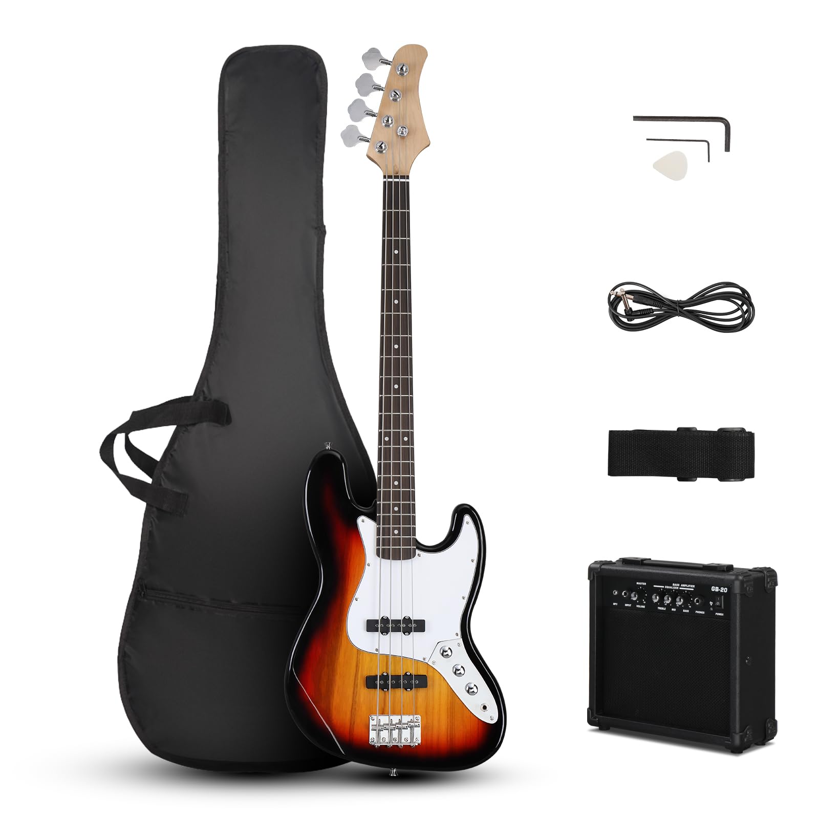 Ktaxon Electric Bass Guitar with 20W AMP| 4 String Bass Guitar Kit(Sunset) | All