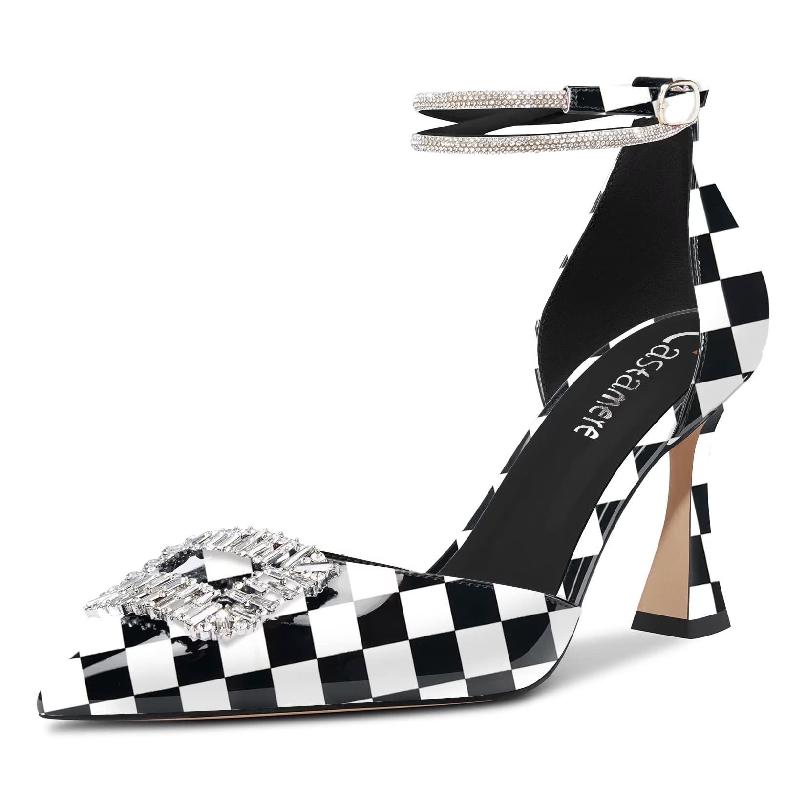 Castamere Women's High Chunky Wide Heel Ankle Strap Diamond Crystal Pointed Toe 