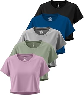 Pack of 5 - Women's Dry Fit Short Sleeve Stretch Athletic T-Shirt Crew Neck (Available in Plus Size)