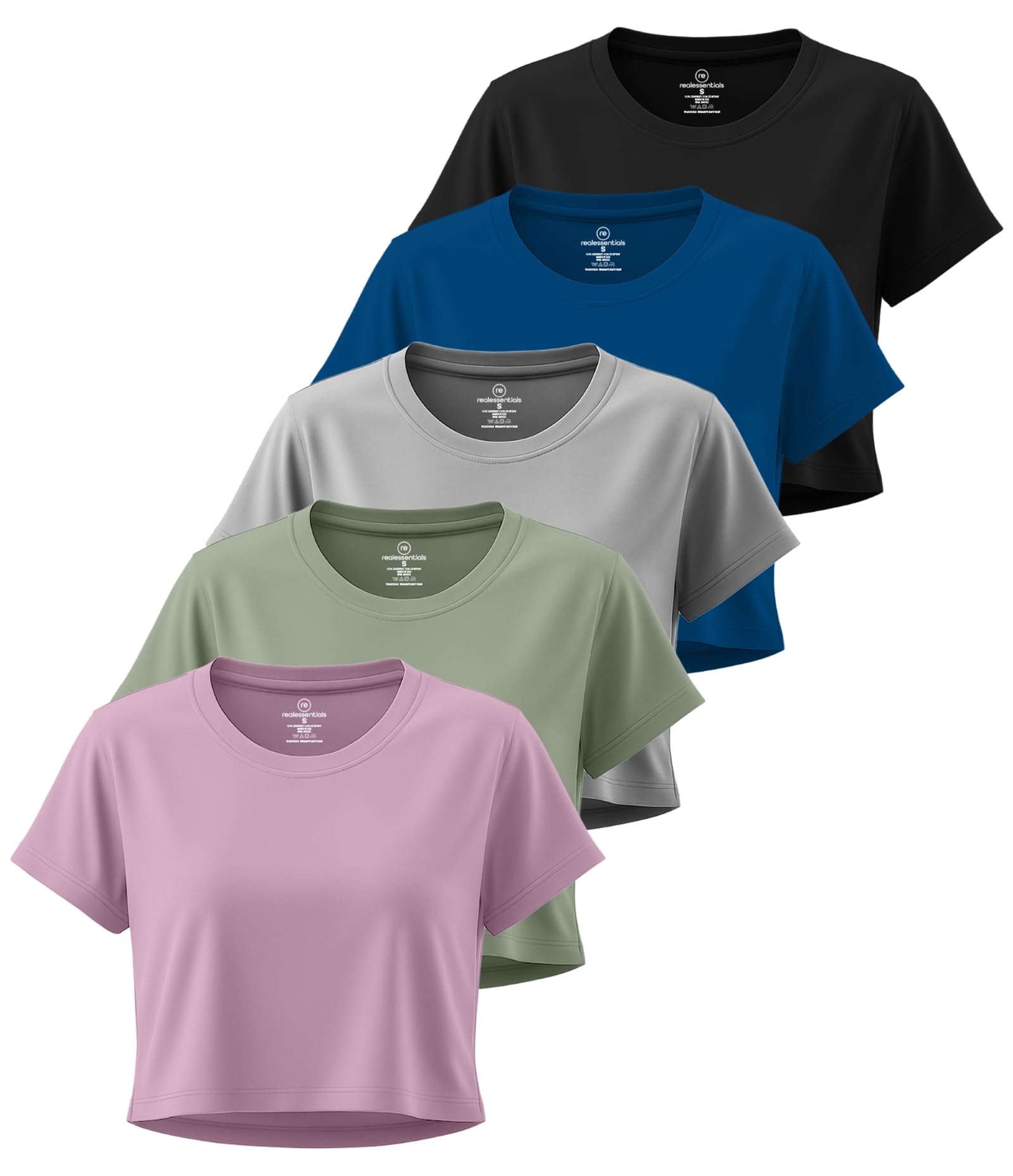 Pack of 5 - Women's Dry Fit Short Sleeve Stretch Athletic T-Shirt Crew Neck (Ava