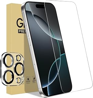 1 x iPhone 16 Pro Screen Protector with 1 x Camera Lens Protector, 6.3 inch HD Clear Tempered Glass Film, 9H Hardness, Scratch Resistant, Easy Installation, Bubble Free