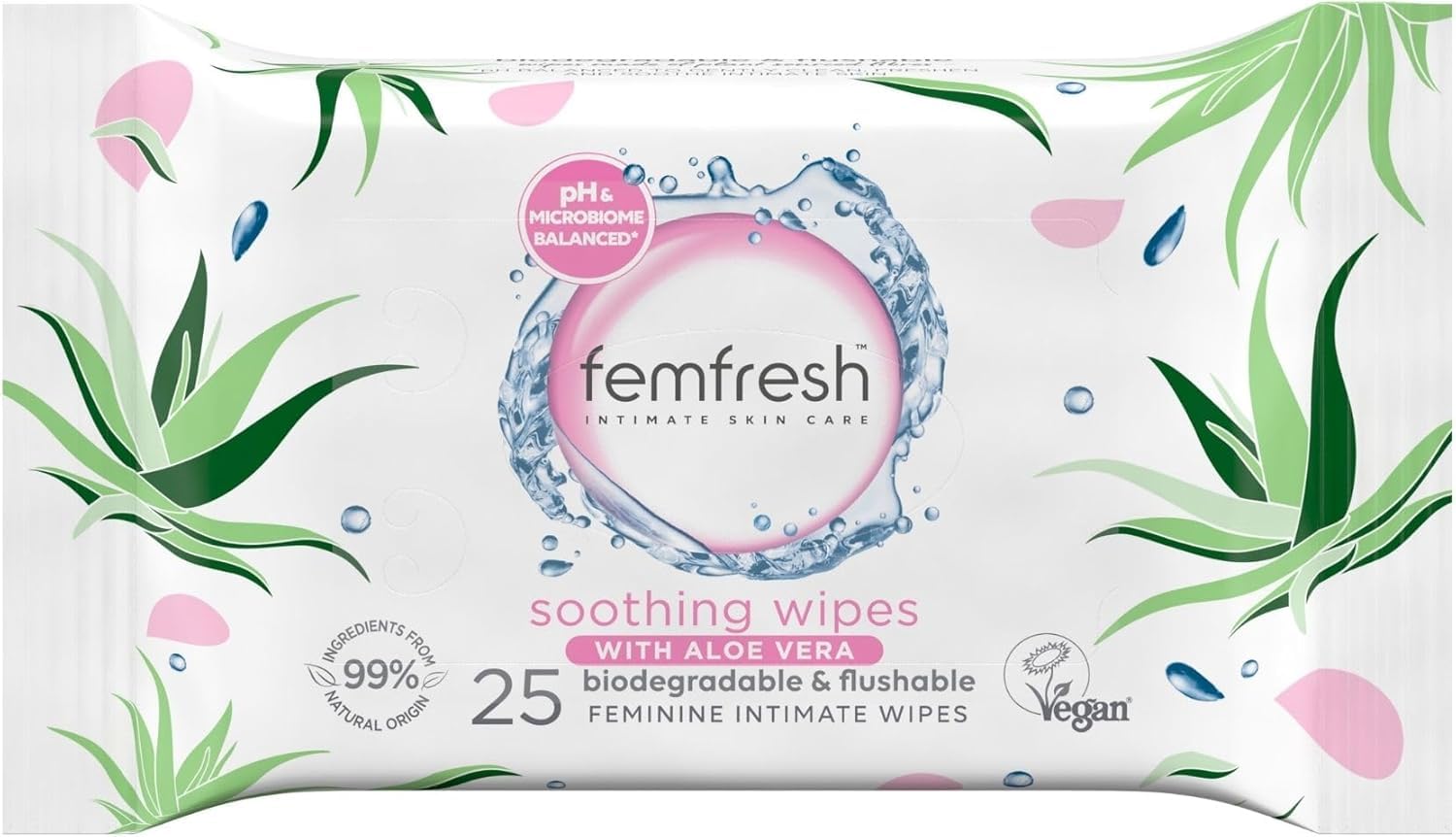 Femfresh Soothing Intimate Wipes with Aloe Vera & Calendula, 25 Wipes | Flushabl