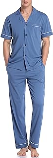 COLORFULLEAF Men's 100% Cotton Pajamas Set Button Down Sleepwear Short Sleeve and Long Pants Pjs