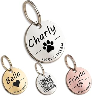 Dog Tag with Engraving – Personalised – Stainless Steel – Diameter 23 mm – Silver – Name Plate for Collar – Dog Tag – Pendant Tag for Dogs – with Symbol Selection – Animal Tag for Dogs, Cats, Puppies,