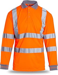 Blackrock Hi-Vis Long Sleeve Polo Shirt, Work Tops, Size Medium Orange | Rail Orange T-Shirt, Work Utility & Safety Clothing, High Viz, Clothing PPE Workwear, Birds Eye Polyester, Class 3 Certified