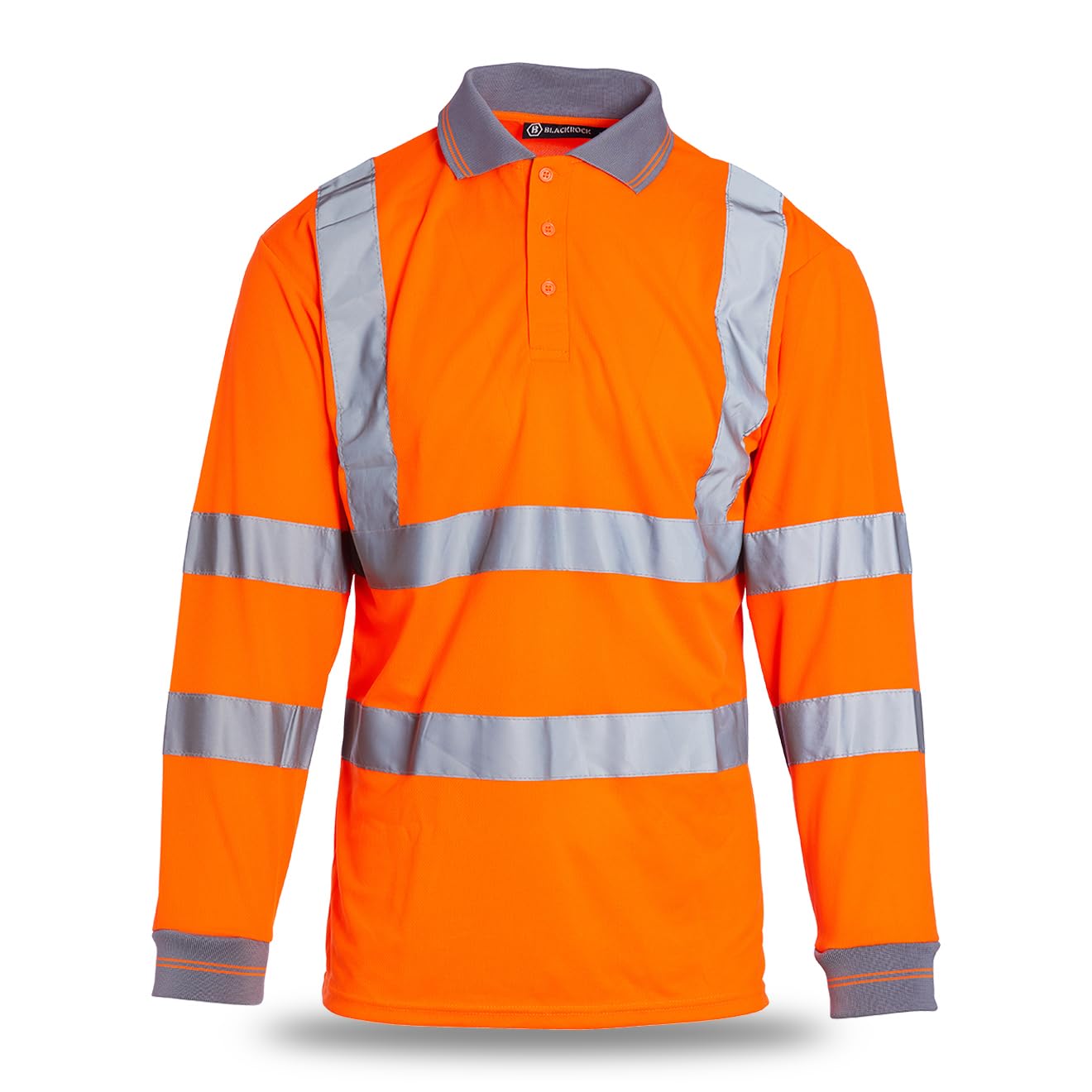 Blackrock Hi-Vis Long Sleeve Polo Shirt, Work Tops, Size Medium Orange | Rail Or