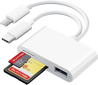 SD Card Reader for iPhone iPad Camera with USB C, Dual Card Slot USB 3.0 Memory Card Reader Supports SD/TF Card Trail Camera Viewer SD Card Adapter Portable Micro SD Card Reader Parallel Port Cards
