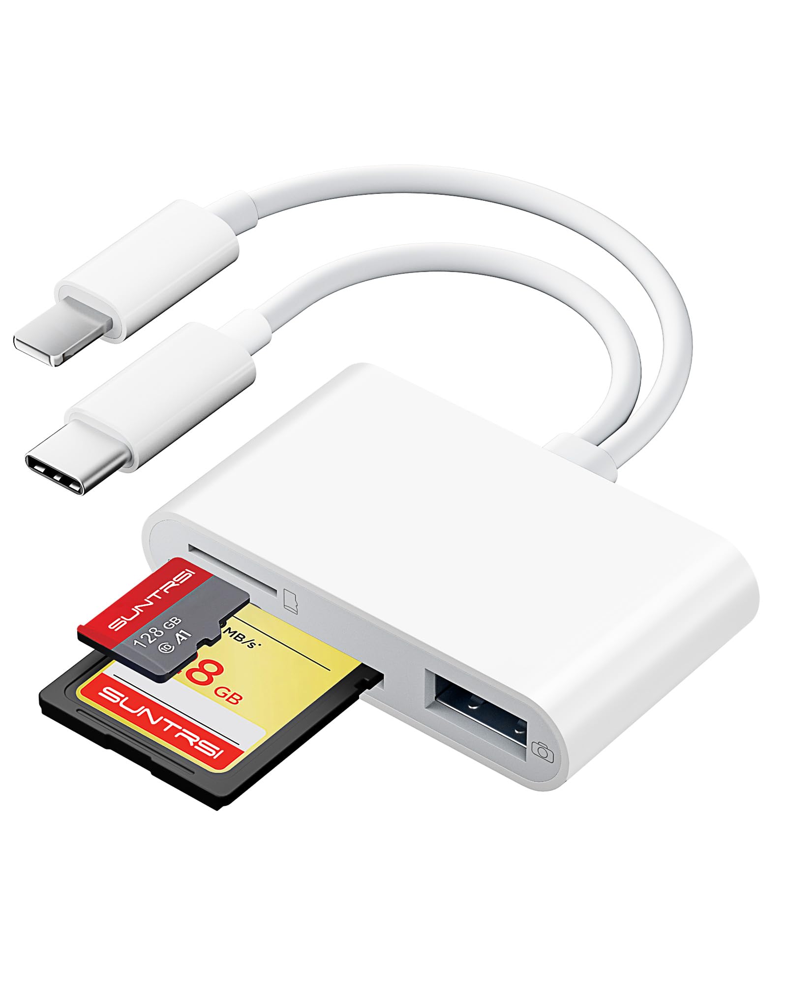 SD Card Reader for iPhone iPad Camera with USB C, Dual Card Slot USB 3.0 Memory 