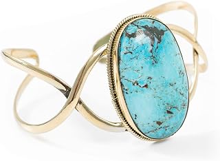 AYANA Turquoise Brass Bracelet | Stone of Healing & Protection | Throat Chakra | December Birthstone | Handcrafted with Ethically Sourced, Natural, Pure Gemstones