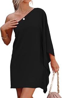 Jhsnjnr Women's One Shoulder Formal Wedding Guest Dress Elegant Batwing Sleeve Party Club Cocktail Dresses