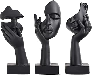 oliruim Black Home Decoration Accent Art Woman Face Statue Collectible Statue for Modern Home Living Room Bookshelf Black Desk Decor 3 Piece Set