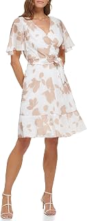DKNY Fuax Wrap Dress with Ruffle Sleeves Women's Dress