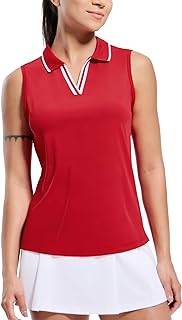 MIER Women's Sleeveless Golf Polo Shirt V Neck Ribbed Moisture Wicking