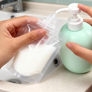 4 Refillable Travel Pouches for Toiletries, Reusable Liquid Travel Pouch for Liquids, Portable Liquid Packing Bag, Small Toiletry Pouch for Lotion Shampoo Conditioner Soap Liquid, clear