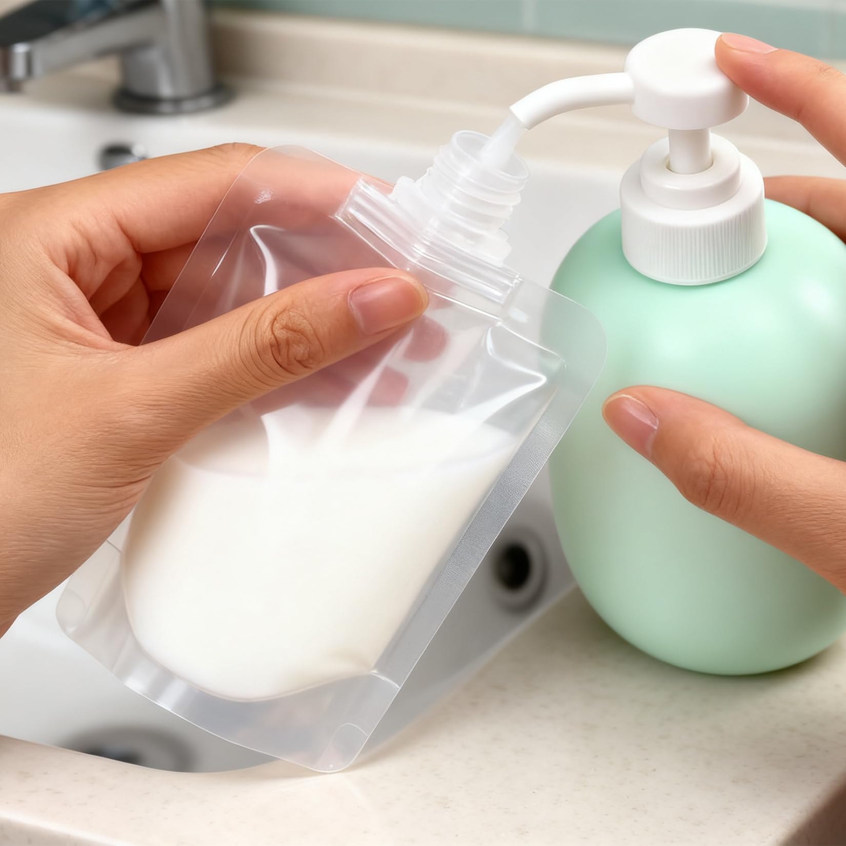 4 Refillable Travel Pouches for Toiletries, Reusable Liquid Travel Pouch for Liq