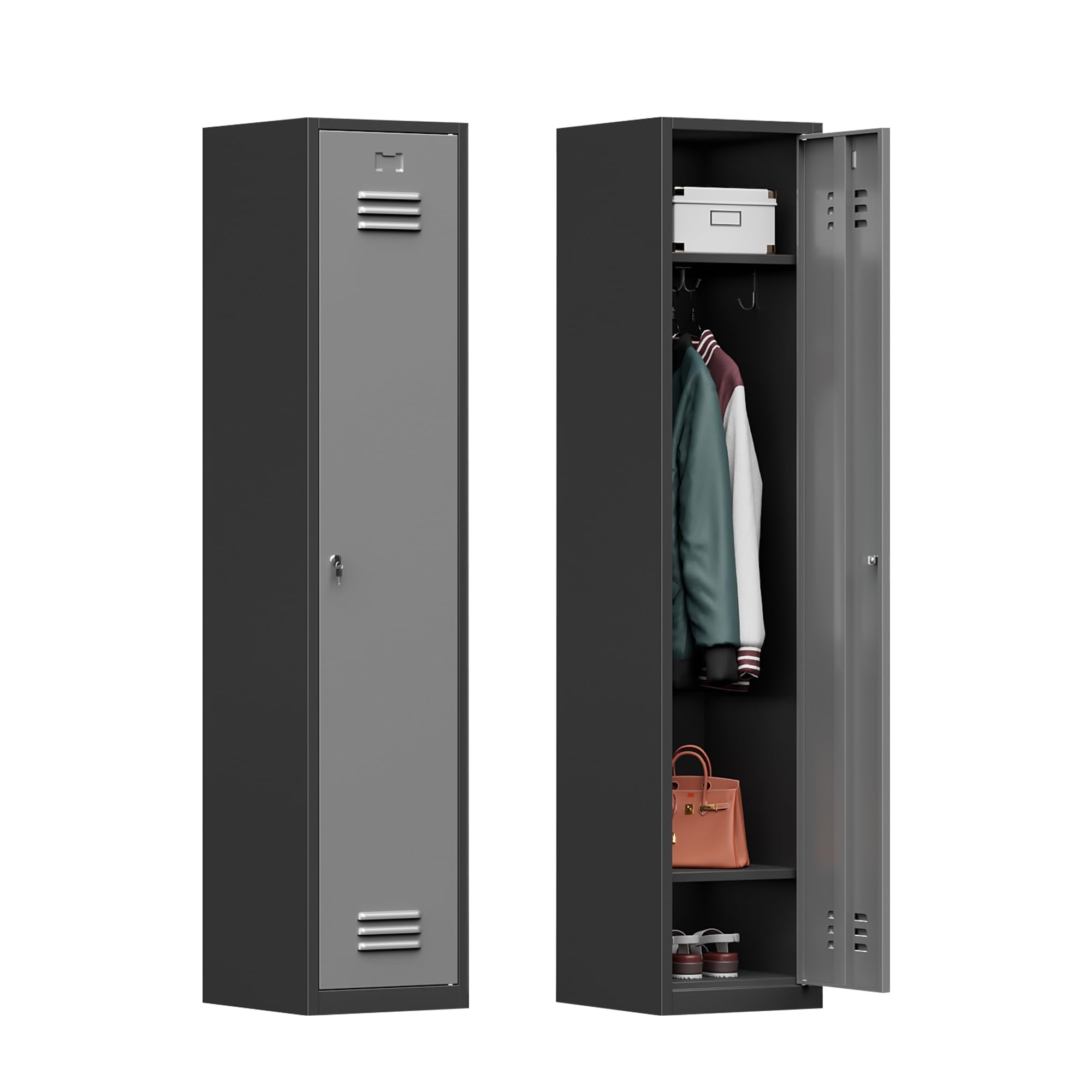 Metal Lockers for Employees with Keys, 71" Tall Steel Storage Cabinet with Locka