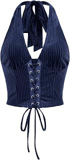 Verdusa Women's Western Halter Corset Tops Lace Up Backless Crop Top