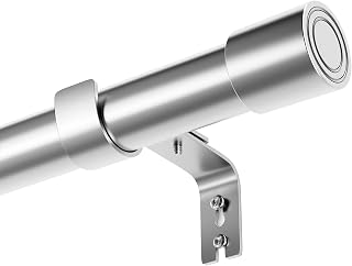 Curtain Poles For Eyelet Curtains Extendable Silver Curtain Pole Stainless Steel With Adjustable Brackets And Cap Finials Curtain Rods For Windows Door Bedroom Dining Room Kitchen Silver 84-290CM