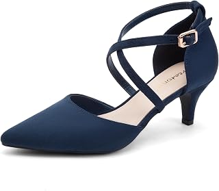 Greatonu Women Pumps Kitten Heel Strappy Cross Pointed Pumps