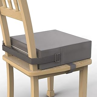 SMZCTYI Toddler Booster Seat for Dining Table, Removable Chair Cushion | PU Washable Double Safe Straps Non-Slip Bottom Booster Seat Dining Toddler, Portable Travel Increasing Cushion (Grey)